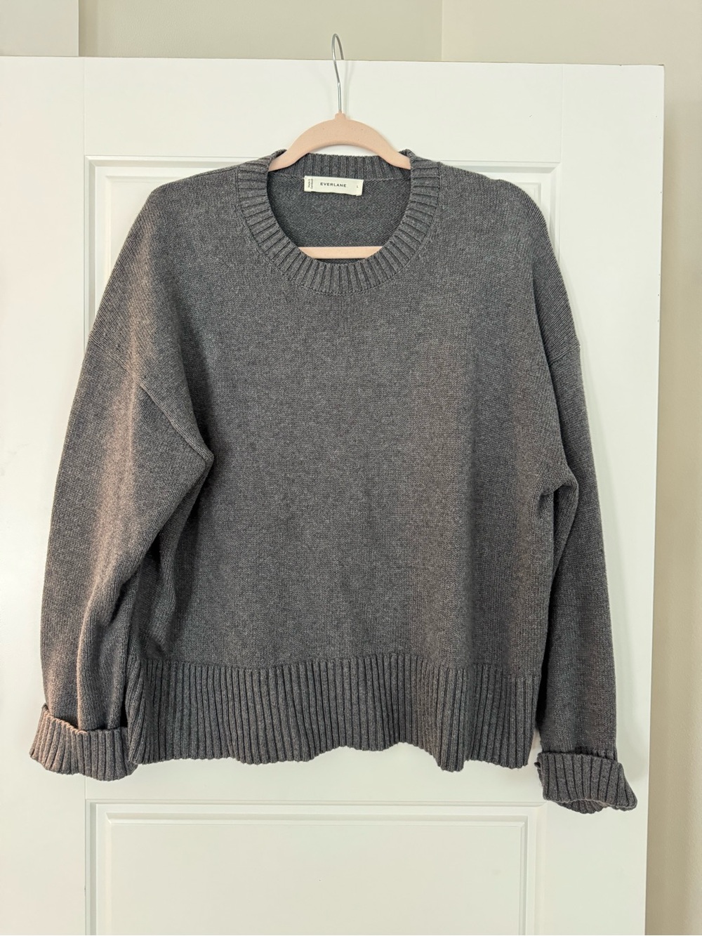 Everlane 100% Cotton Gray Ribbed Crewneck Sweater